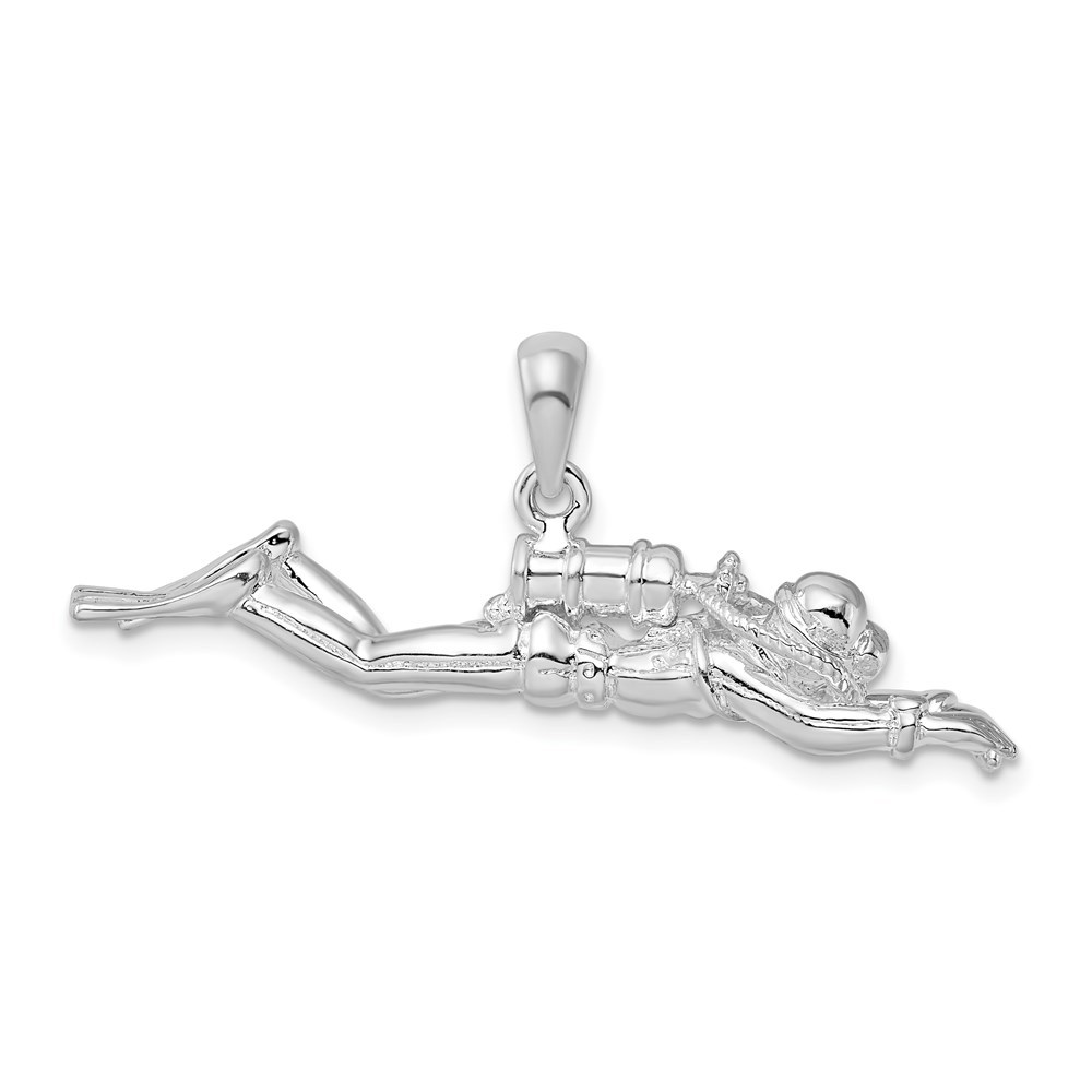 925 Sterling Silver 3D Male Scuba Diver Necklace Charm Pendant, Unisex